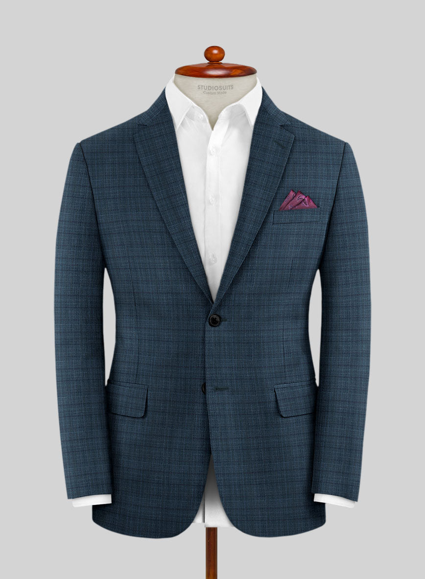 Lanificio Zegna Loop Sas Blue Checks Wool Suit - StudioSuits