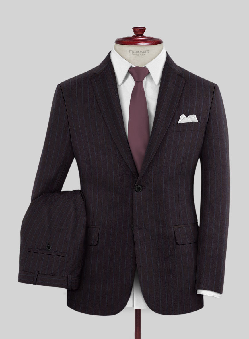 Lanificio Zegna Trofeo Dexi Dark Maroon Stripe Wool Suit - StudioSuits