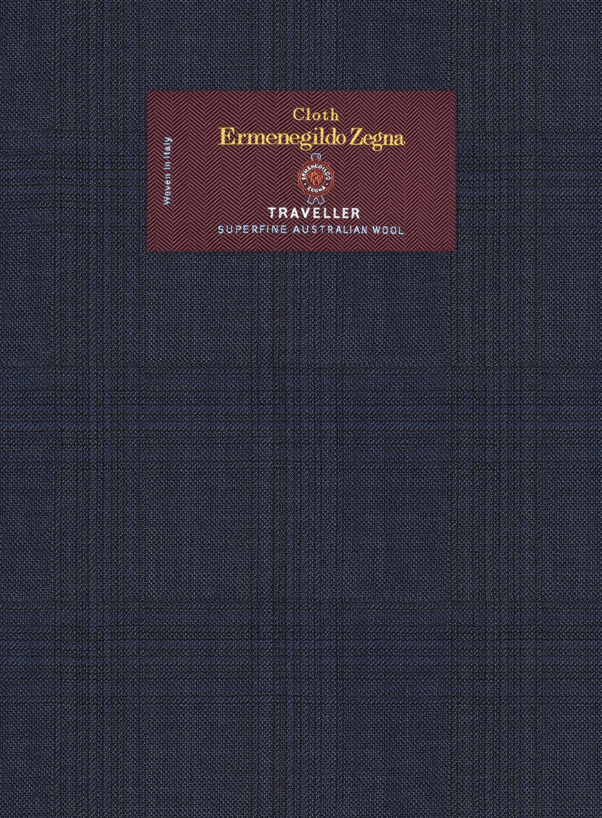Lanificio Zegna Traveller Isai Blue Checks Wool Suit - StudioSuits