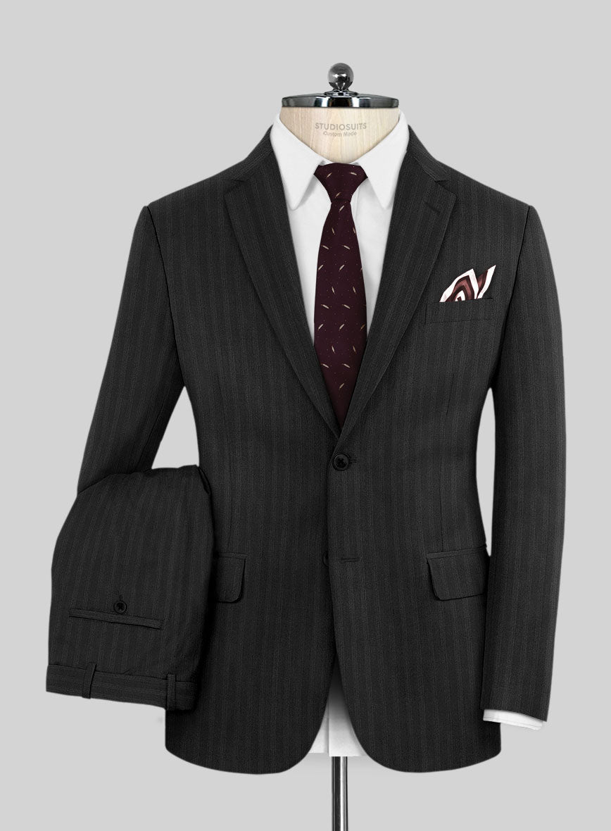 Lanificio Zegna Traveller Jaspal Black Stripe Wool Suit - StudioSuits