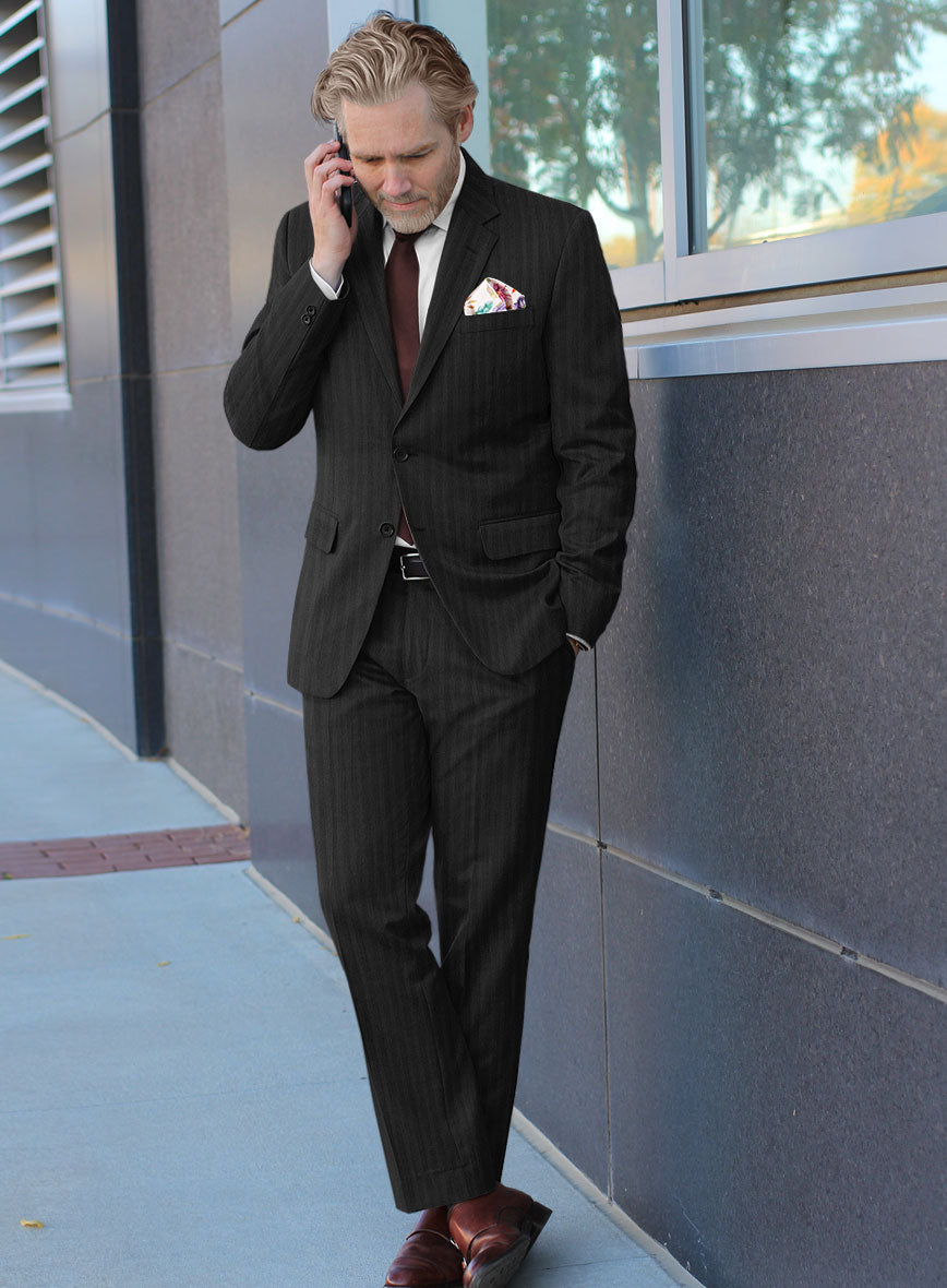 Lanificio Zegna Traveller Jaspal Black Stripe Wool Suit - StudioSuits