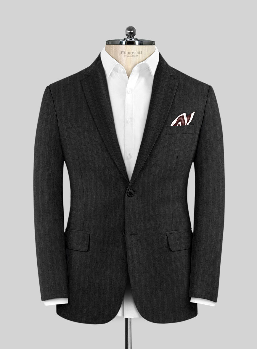 Lanificio Zegna Traveller Jaspal Black Stripe Wool Suit - StudioSuits