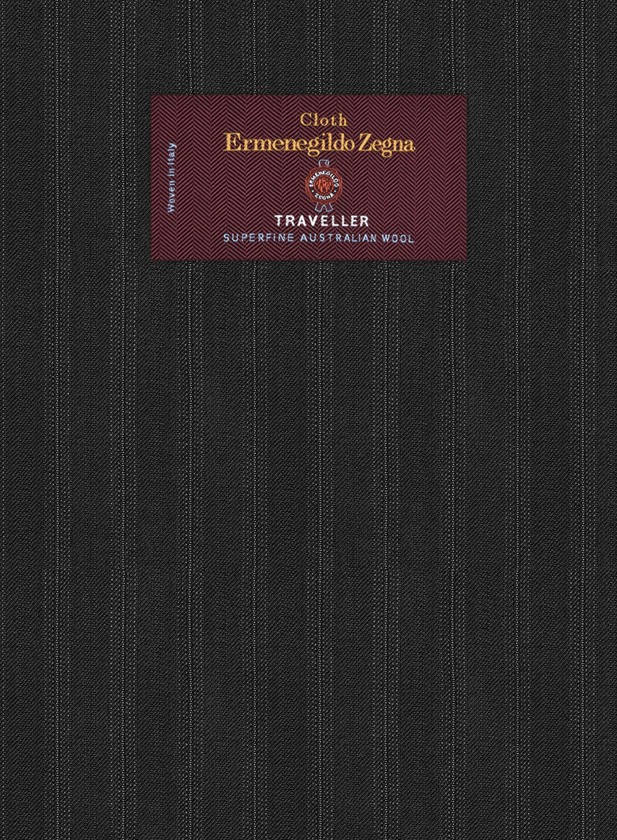 Lanificio Zegna Traveller Jaspal Black Stripe Wool Suit - StudioSuits