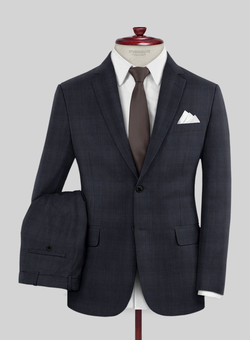 Lanificio Zegna Traveller Mence Blue Checks Wool Suit - StudioSuits