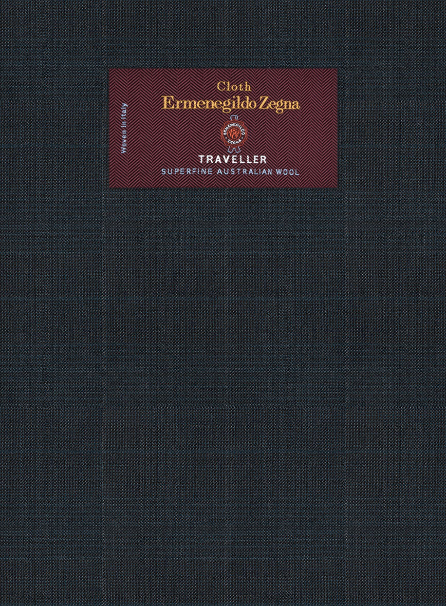 Lanificio Zegna Traveller Mence Dark Blue Checks Wool Pants - StudioSuits