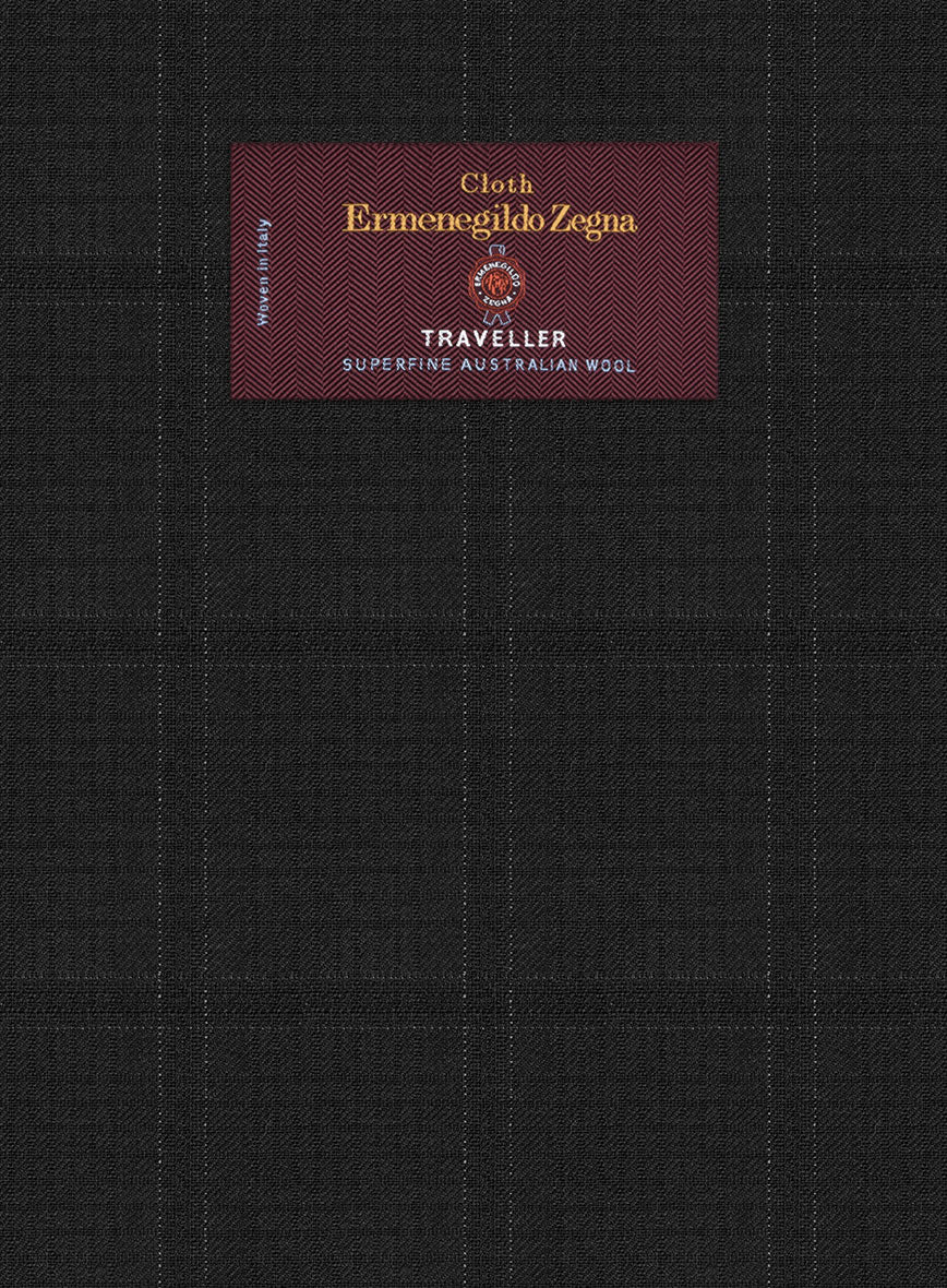 Lanificio Zegna Traveller Sarcos Black Checks Wool Suit - StudioSuits