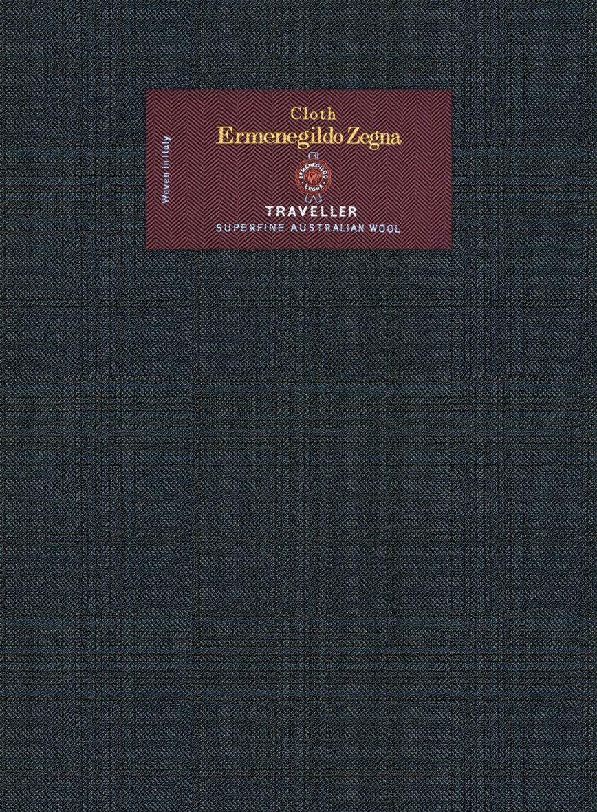Lanificio Zegna Traveller Tirno Dark Blue Checks Wool Suit - StudioSuits
