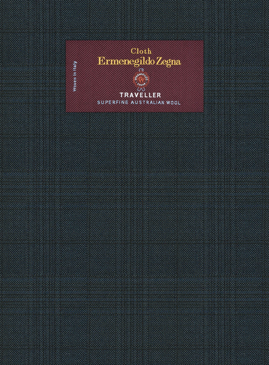 Lanificio Zegna Traveller Tirno Dark Blue Checks Wool Suit - StudioSuits