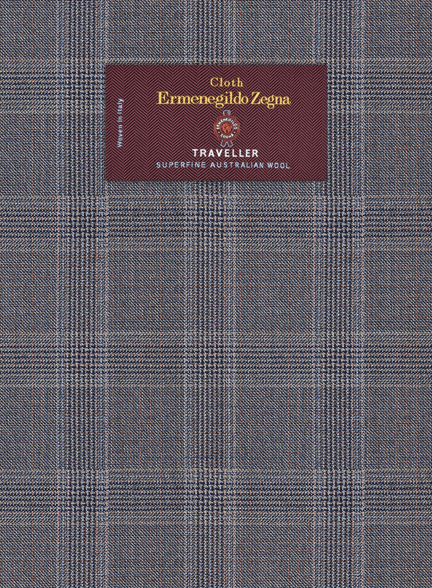 Lanificio Zegna Traveller Valen Blue Checks Wool Suit - StudioSuits