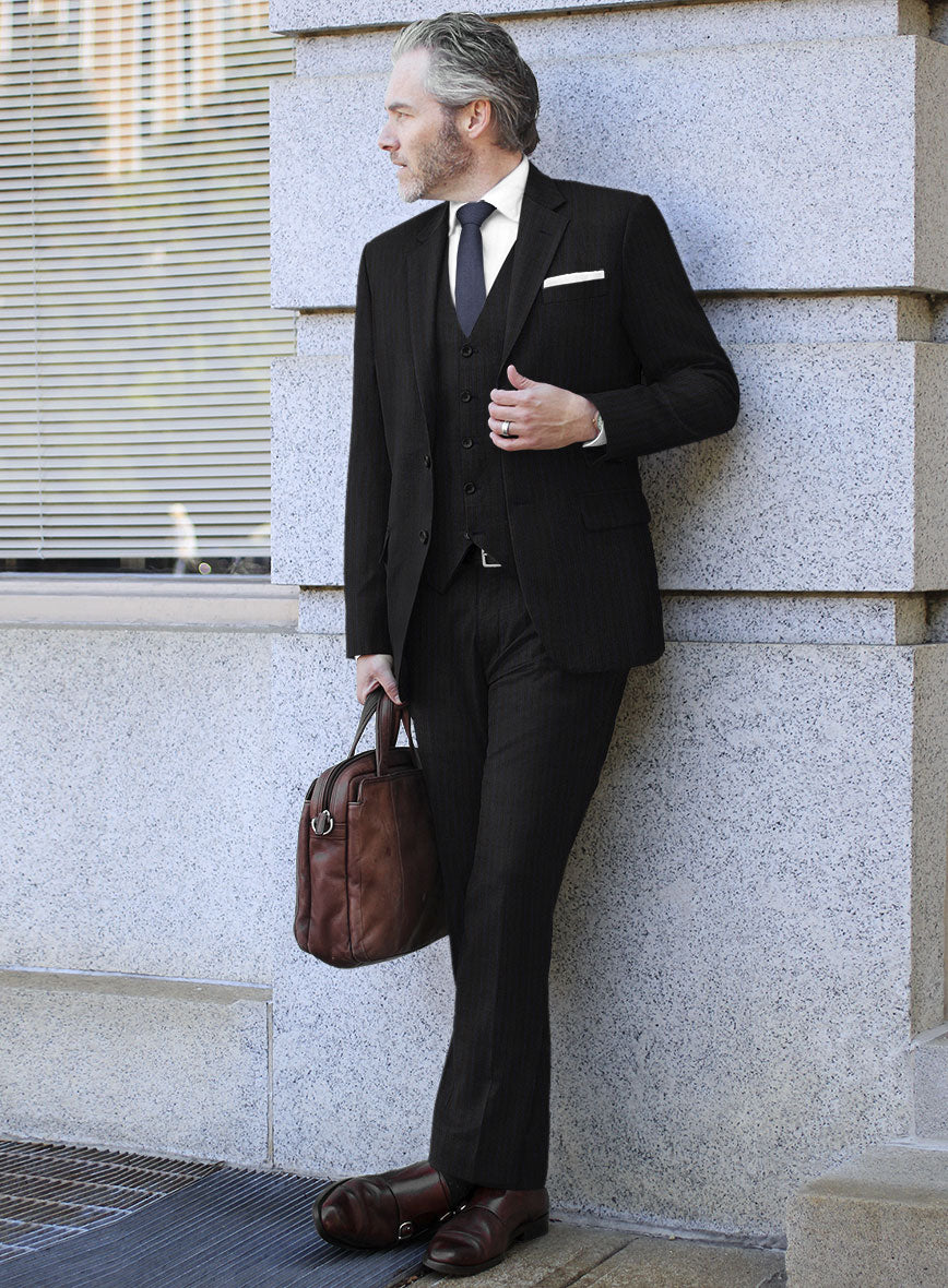 Lanificio Zegna Traveller Naquez Black Stripe Wool Suit – StudioSuits