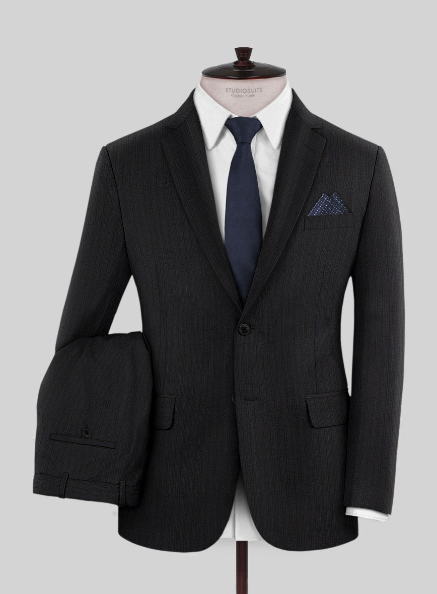 Lanificio Zegna Traveller Naquez Black Stripe Wool Suit - StudioSuits