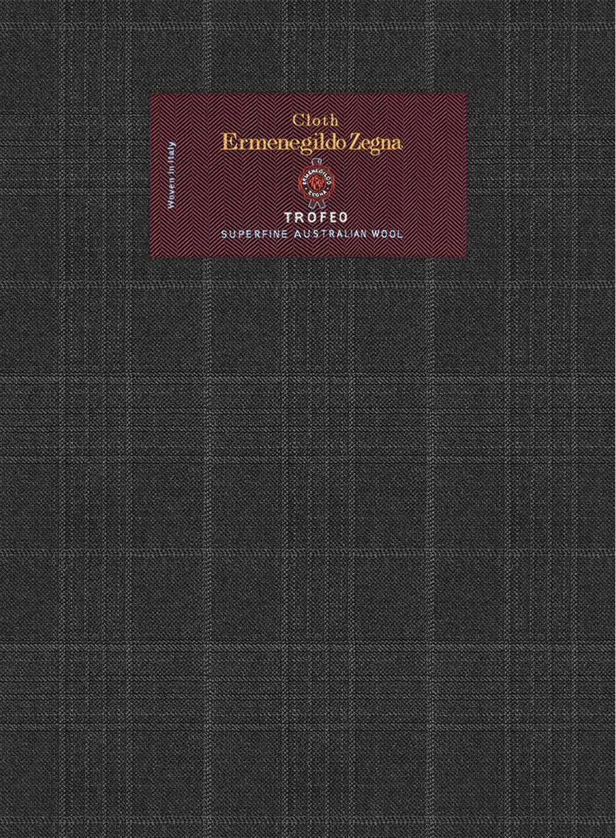 Lanificio Zegna Trofeo Bonsus Charcoal Checks Wool Suit - StudioSuits