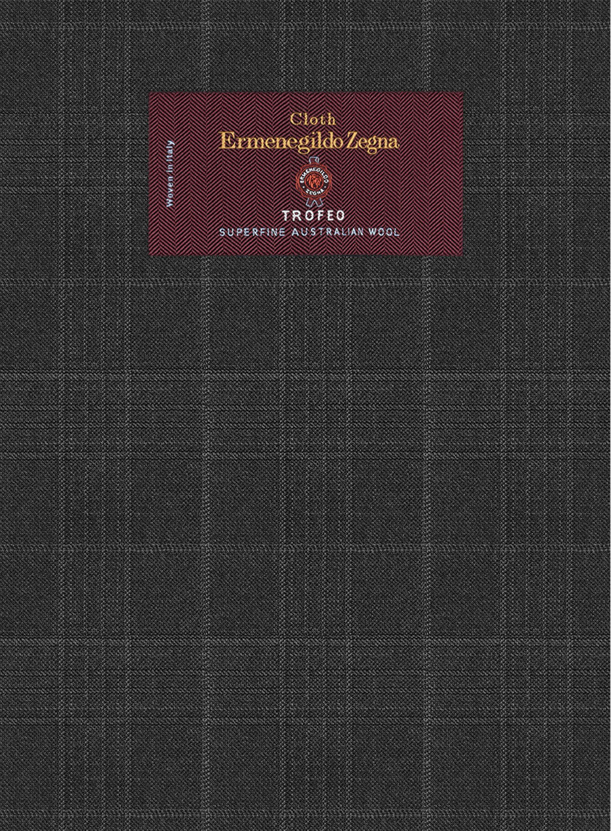 Lanificio Zegna Trofeo Bonsus Charcoal Checks Wool Suit - StudioSuits
