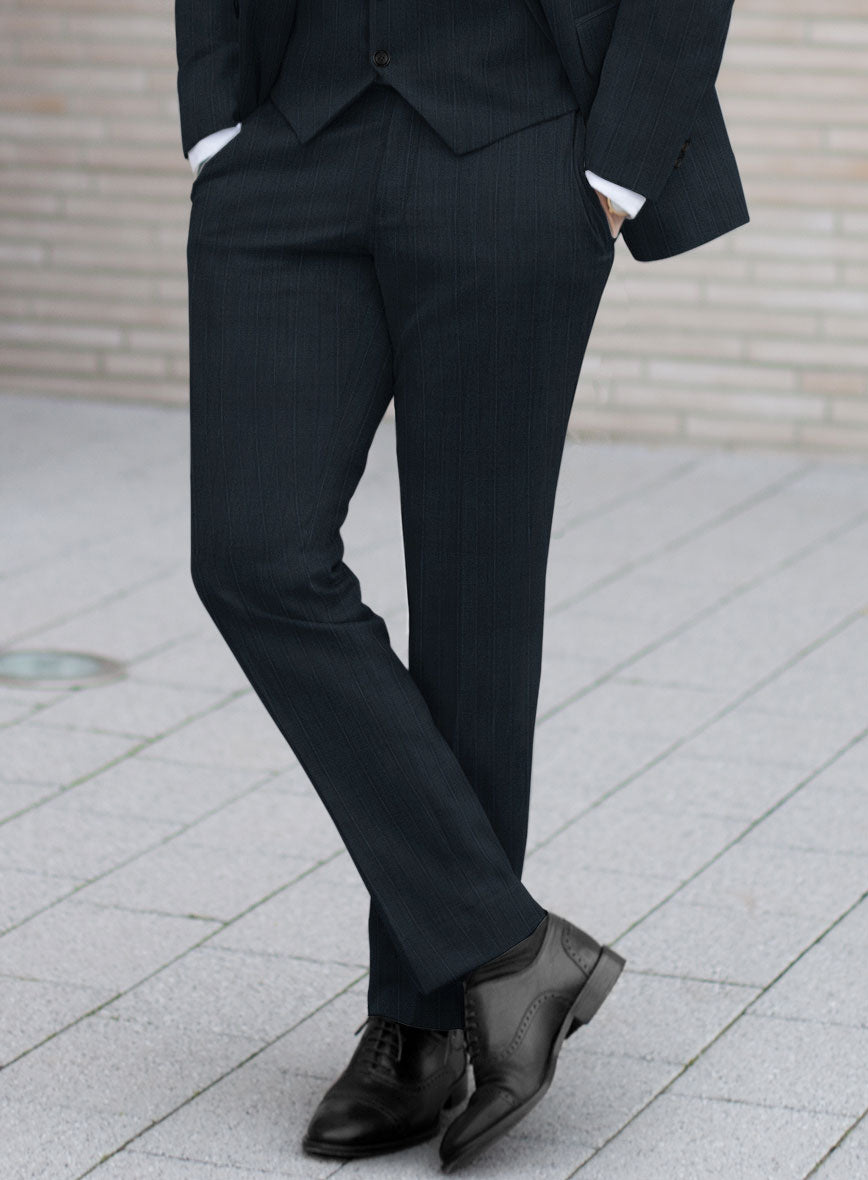 Lanificio Zegna Trofeo Dexi Dark Blue Stripe Wool Pants - StudioSuits