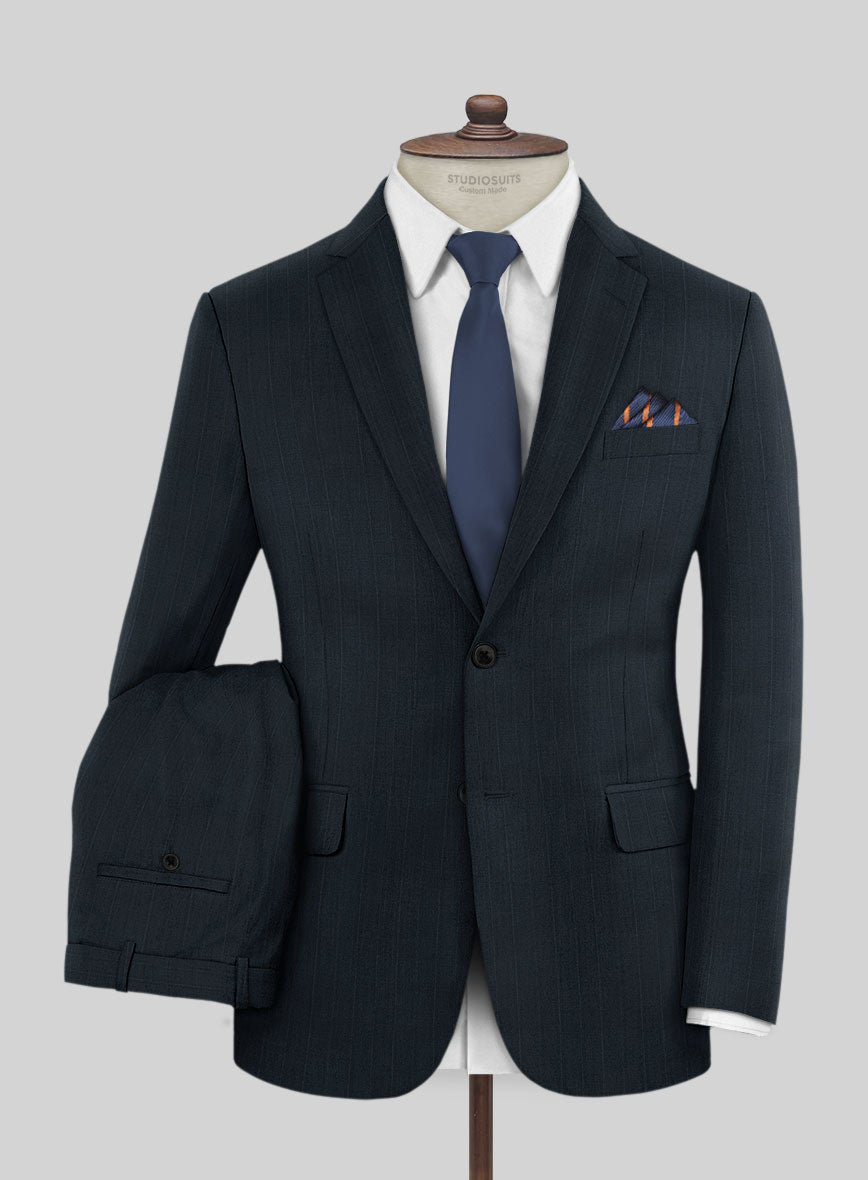 Lanificio Zegna Trofeo Dexi Dark Blue Stripe Wool Suit - StudioSuits