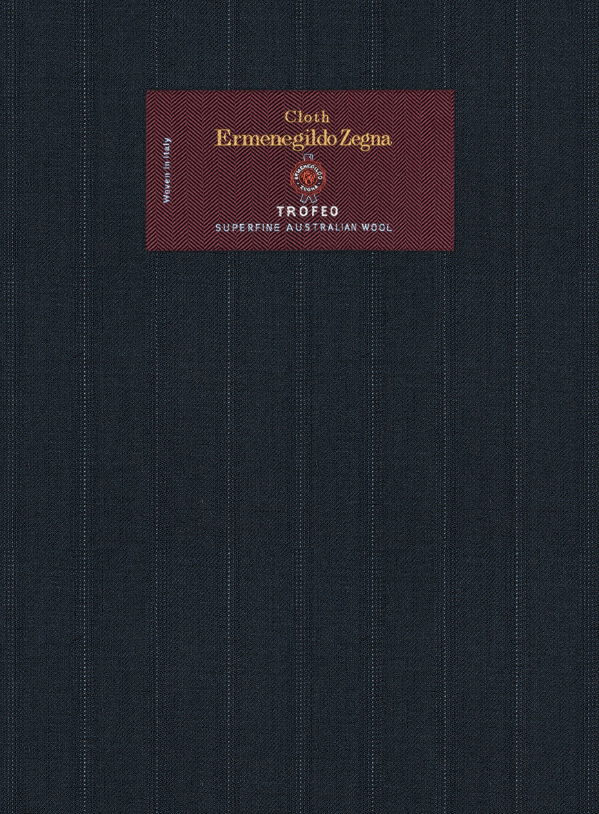 Lanificio Zegna Trofeo Dexi Dark Blue Stripe Wool Suit - StudioSuits