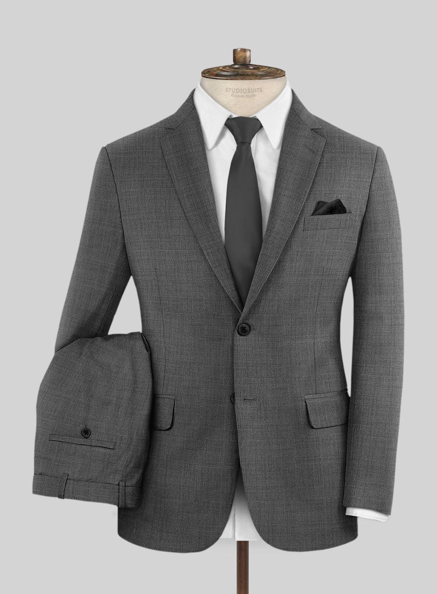 Lanificio Zegna Trofeo Sharkskin Charcoal Wool Suit - StudioSuits
