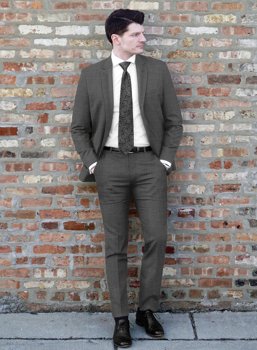 Lanificio Zegna Trofeo Sharkskin Charcoal Wool Suit - StudioSuits
