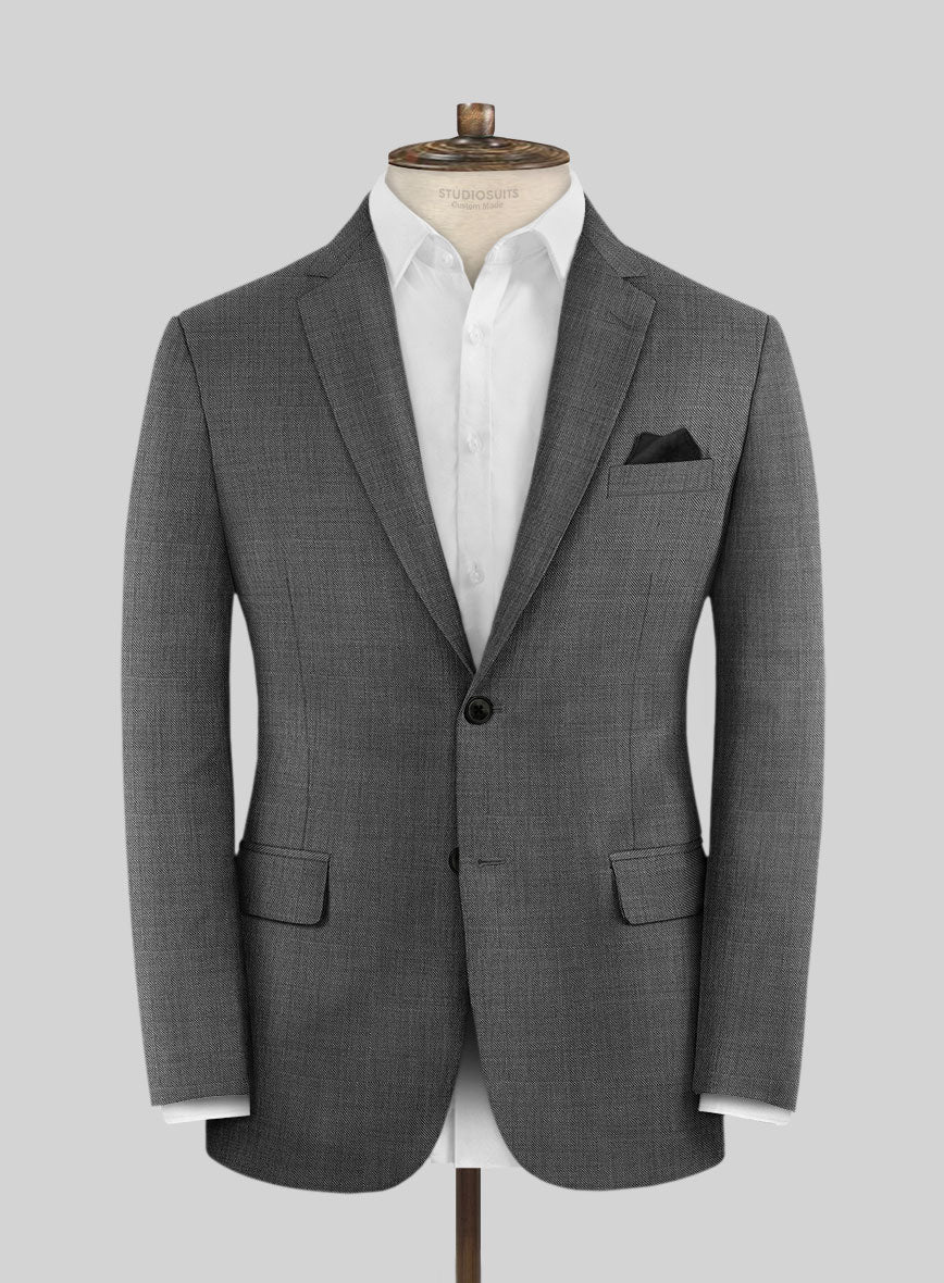 Lanificio Zegna Trofeo Sharkskin Charcoal Wool Suit - StudioSuits