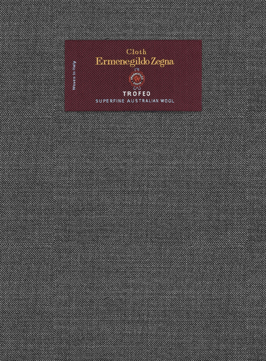 Lanificio Zegna Trofeo Sharkskin Charcoal Wool Suit - StudioSuits