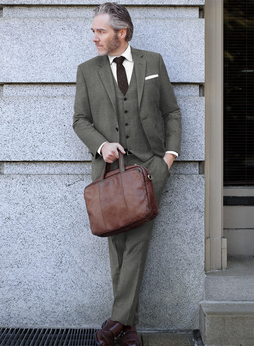 Lanificio Zegna Trofeo Sharkskin Mid Gray Wool Suit - StudioSuits