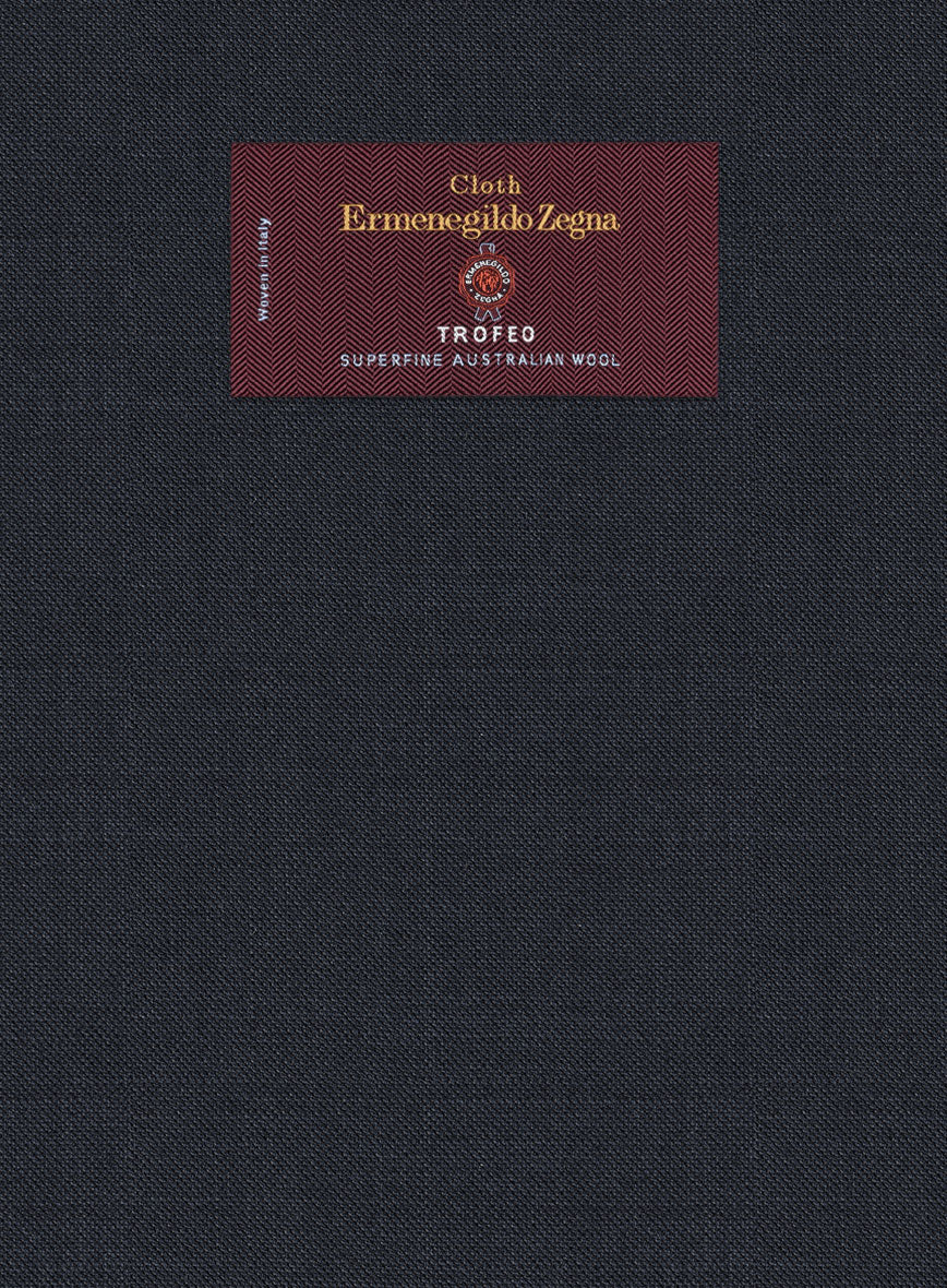 Lanificio Zegna Trofeo Sharkskin Navy Blue Wool Suit - StudioSuits