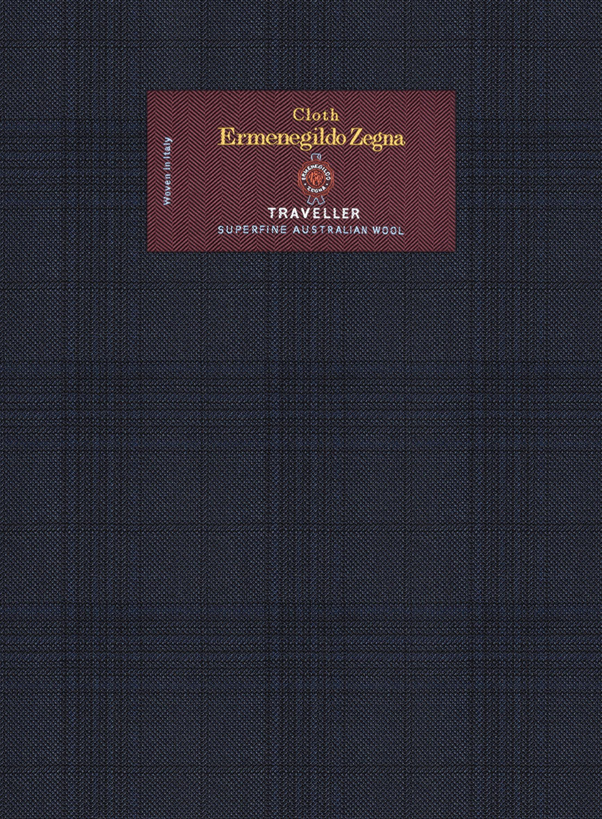 Lanificio Zegna Traveller Tirno Blue Checks Wool Suit - StudioSuits