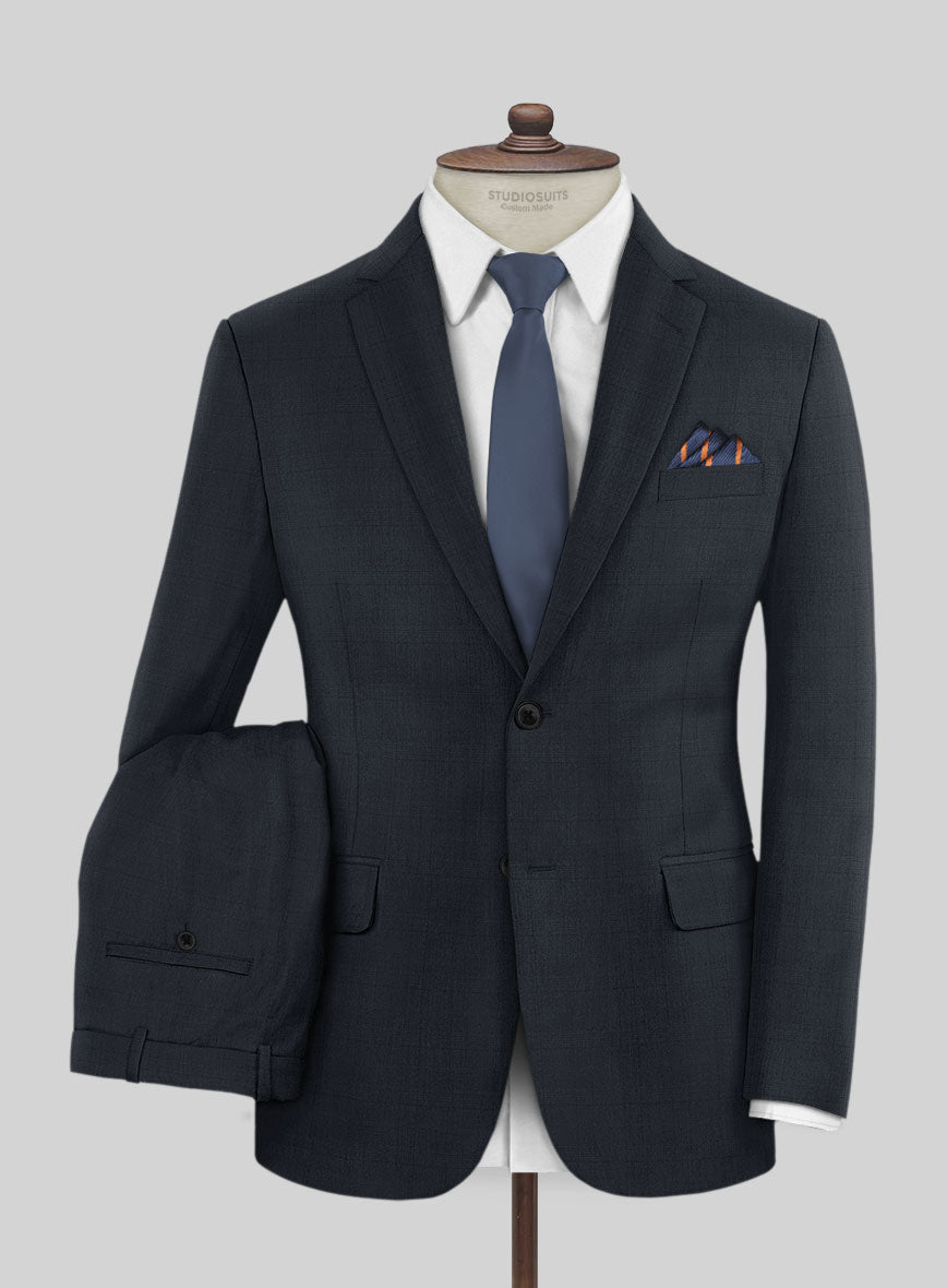Lanificio Zegna Trofeo Malno Dark Blue Checks Wool Suit - StudioSuits