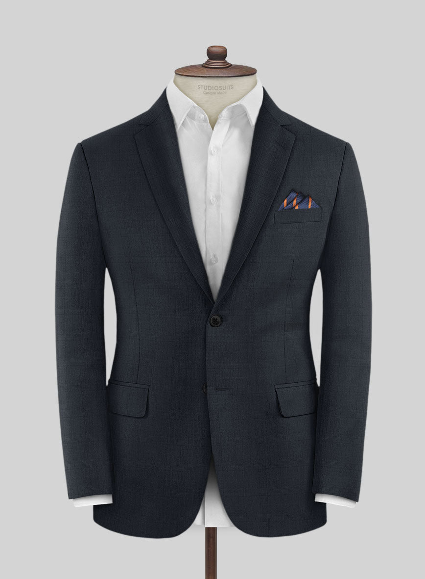 Lanificio Zegna Trofeo Malno Dark Blue Checks Wool Suit - StudioSuits