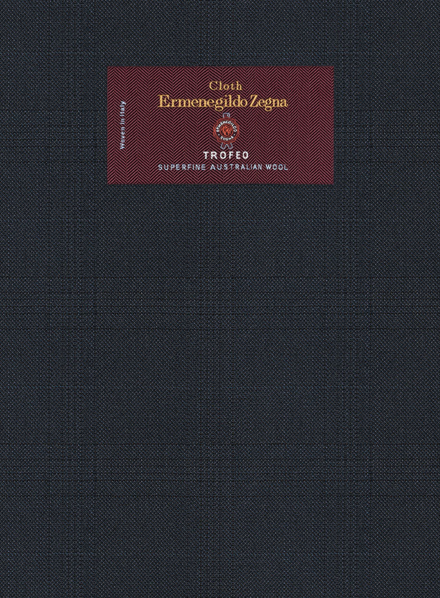 Lanificio Zegna Trofeo Malno Dark Blue Checks Wool Suit - StudioSuits