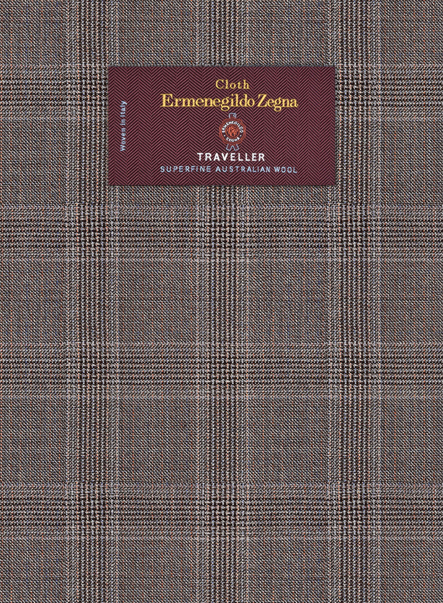 Lanificio Zegna Traveller Valen Brown Checks Wool Pants - StudioSuits