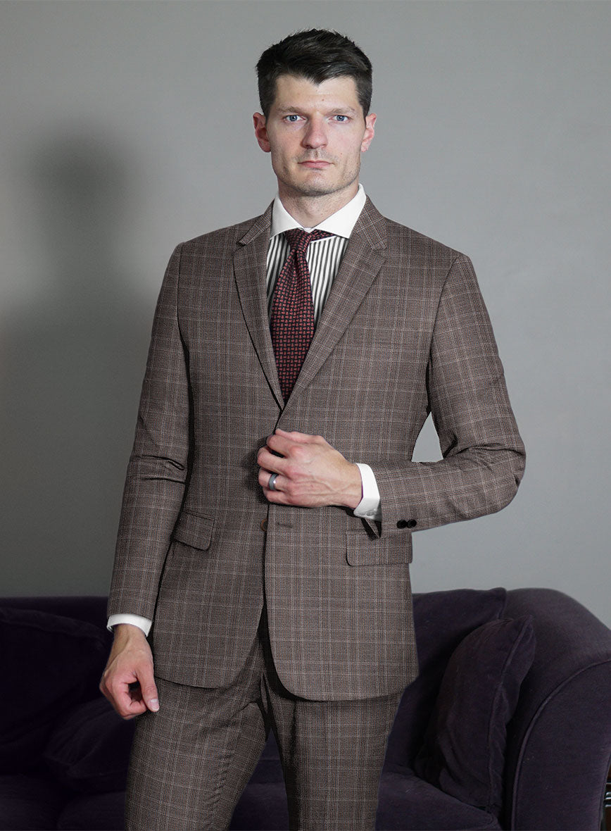 Lanificio Zegna Traveller Valen Brown Checks Wool Suit - StudioSuits