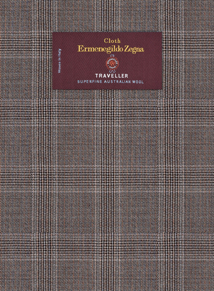 Lanificio Zegna Traveller Valen Brown Checks Wool Suit - StudioSuits