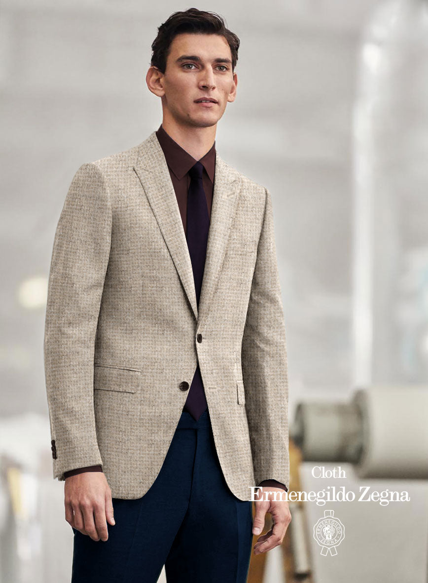 Lanificio Zegna Beige Basket Weave Jacket - StudioSuits