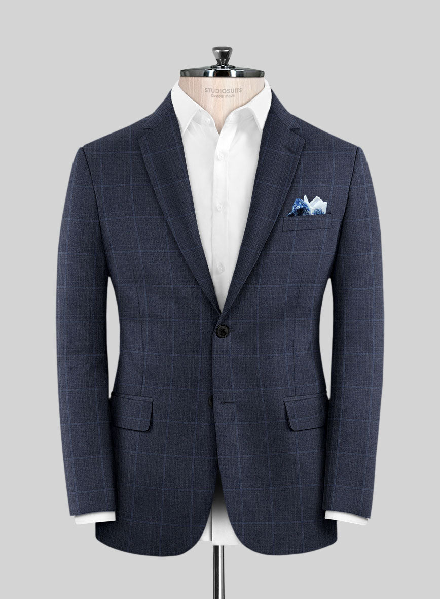 Lanificio Zegna Trofeo Bonsus Blue Checks Wool Jacket - StudioSuits