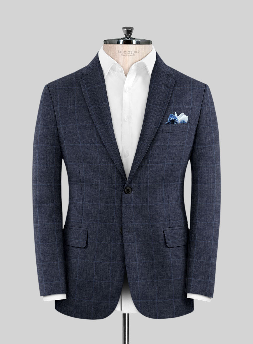 Lanificio Zegna Trofeo Bonsus Blue Checks Wool Suit - StudioSuits