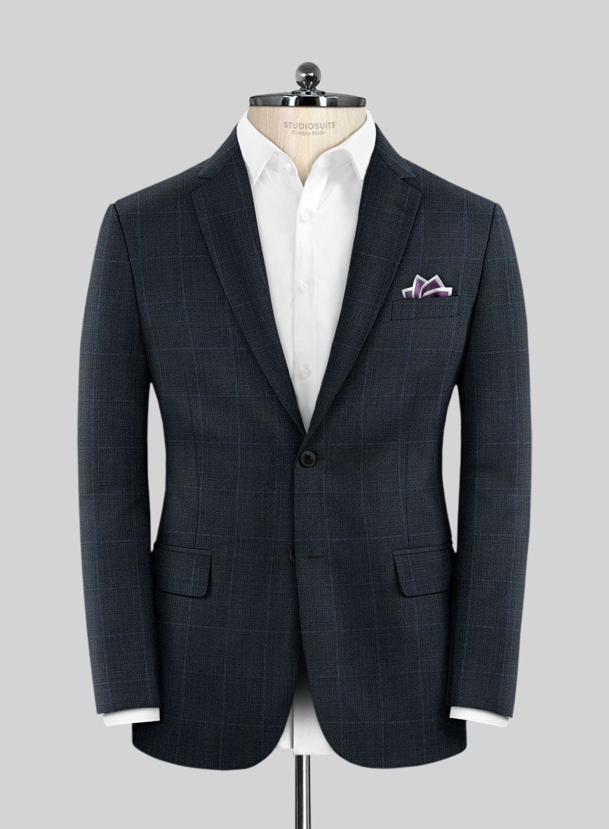 Lanificio Zegna Trofeo Bonsus Teal Blue Checks Wool Jacket - StudioSuits