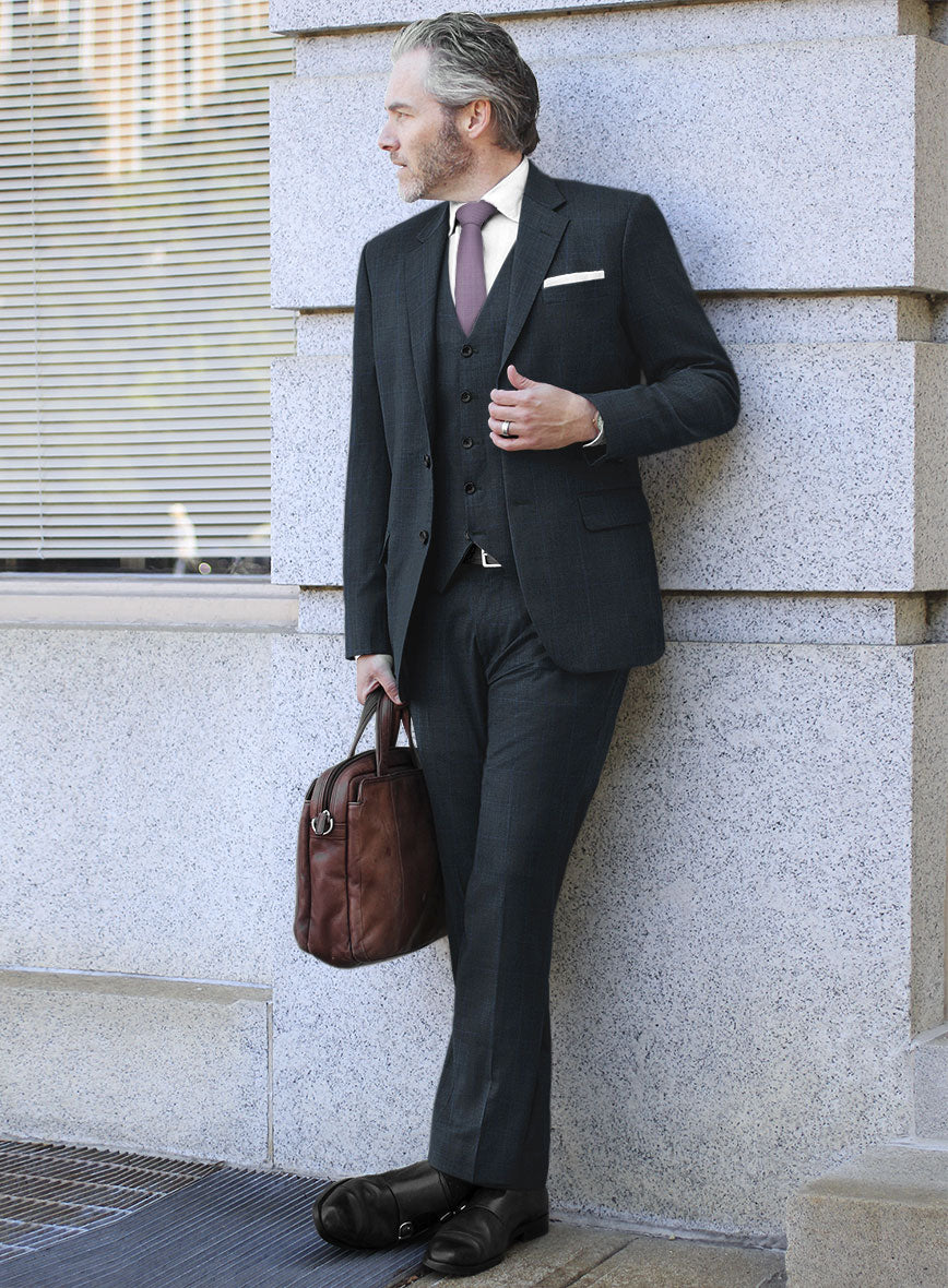 Lanificio Zegna Trofeo Bonsus Teal Blue Checks Wool Suit - StudioSuits
