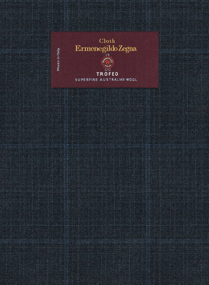 Lanificio Zegna Trofeo Bonsus Teal Blue Checks Wool Suit - StudioSuits