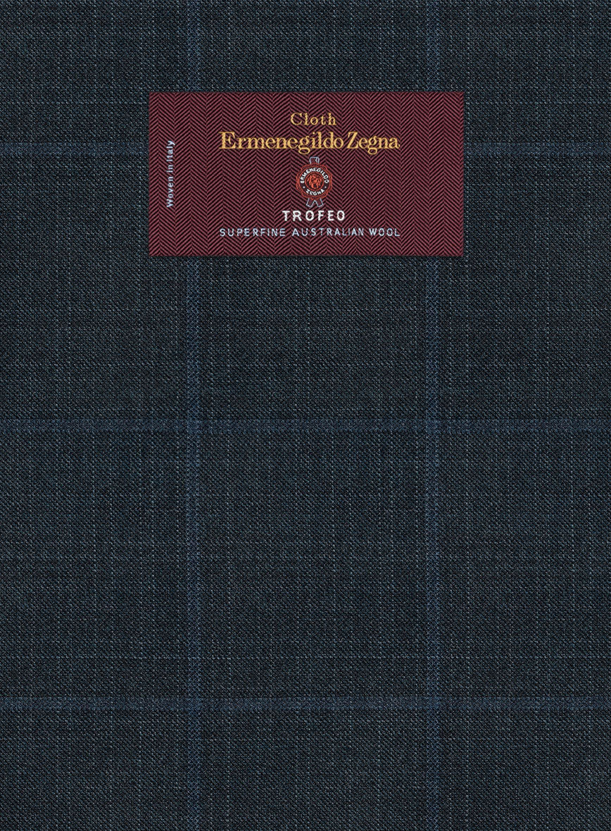 Lanificio Zegna Trofeo Bonsus Teal Blue Checks Wool Suit - StudioSuits