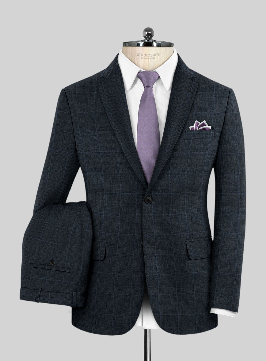 Lanificio Zegna Trofeo Bonsus Teal Blue Checks Wool Suit - StudioSuits