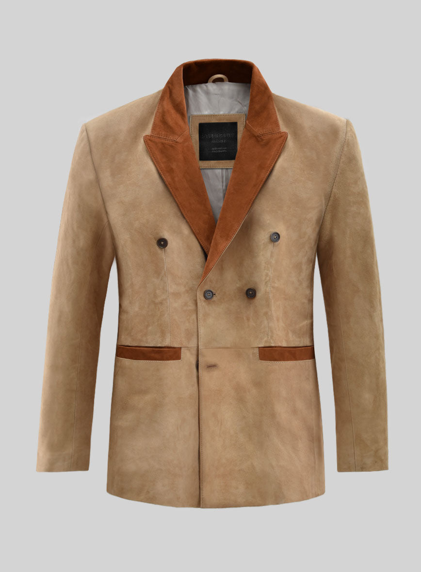 Latte Beige Suede Hampton Leather Blazer - StudioSuits