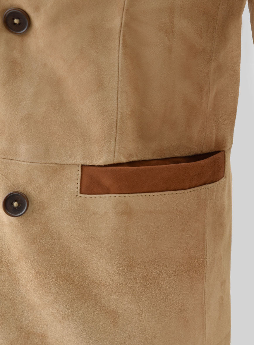 Latte Beige Suede Hampton Leather Blazer - StudioSuits