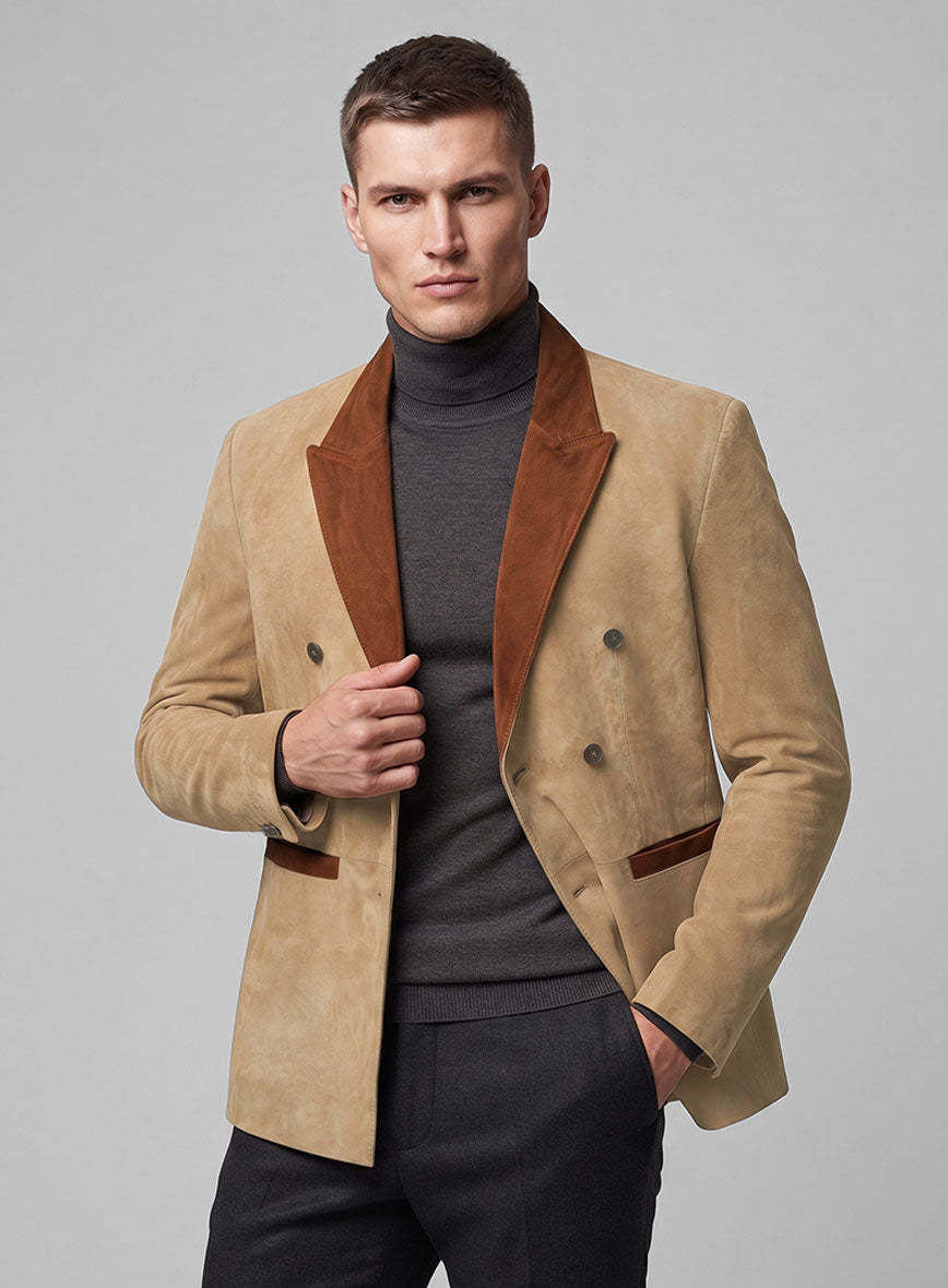 Latte Beige Suede Hampton Leather Blazer - StudioSuits