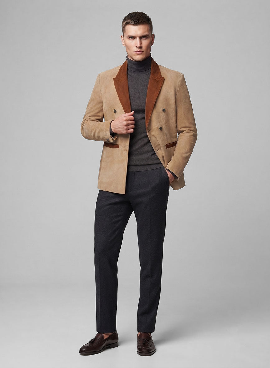 Latte Beige Suede Hampton Leather Blazer - StudioSuits