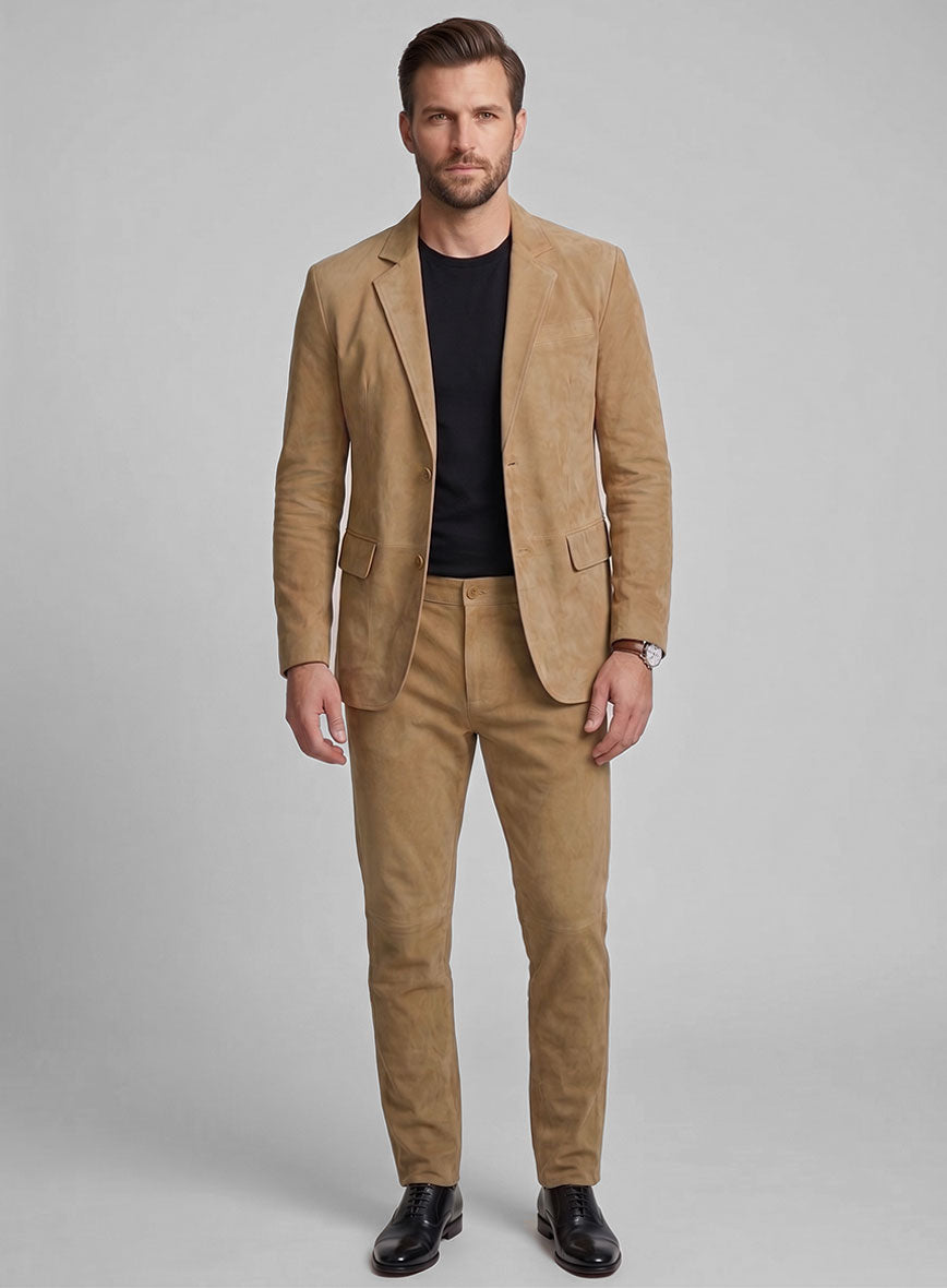 Latte Beige Suede Leather Suit - StudioSuits