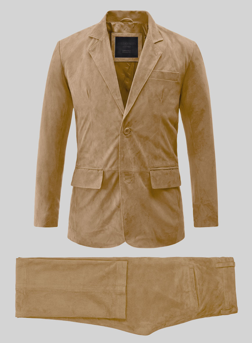 Latte Beige Suede Leather Suit - StudioSuits