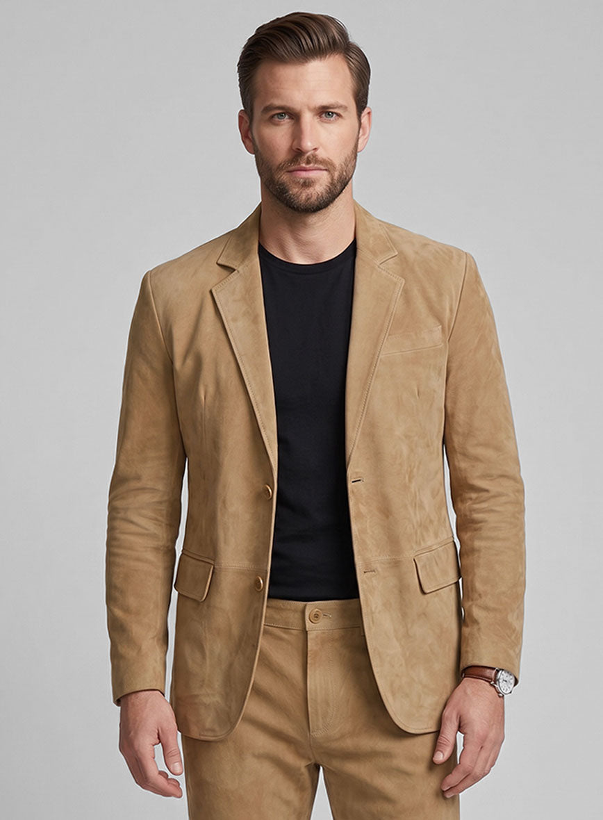 Latte Beige Suede Leather Suit - StudioSuits