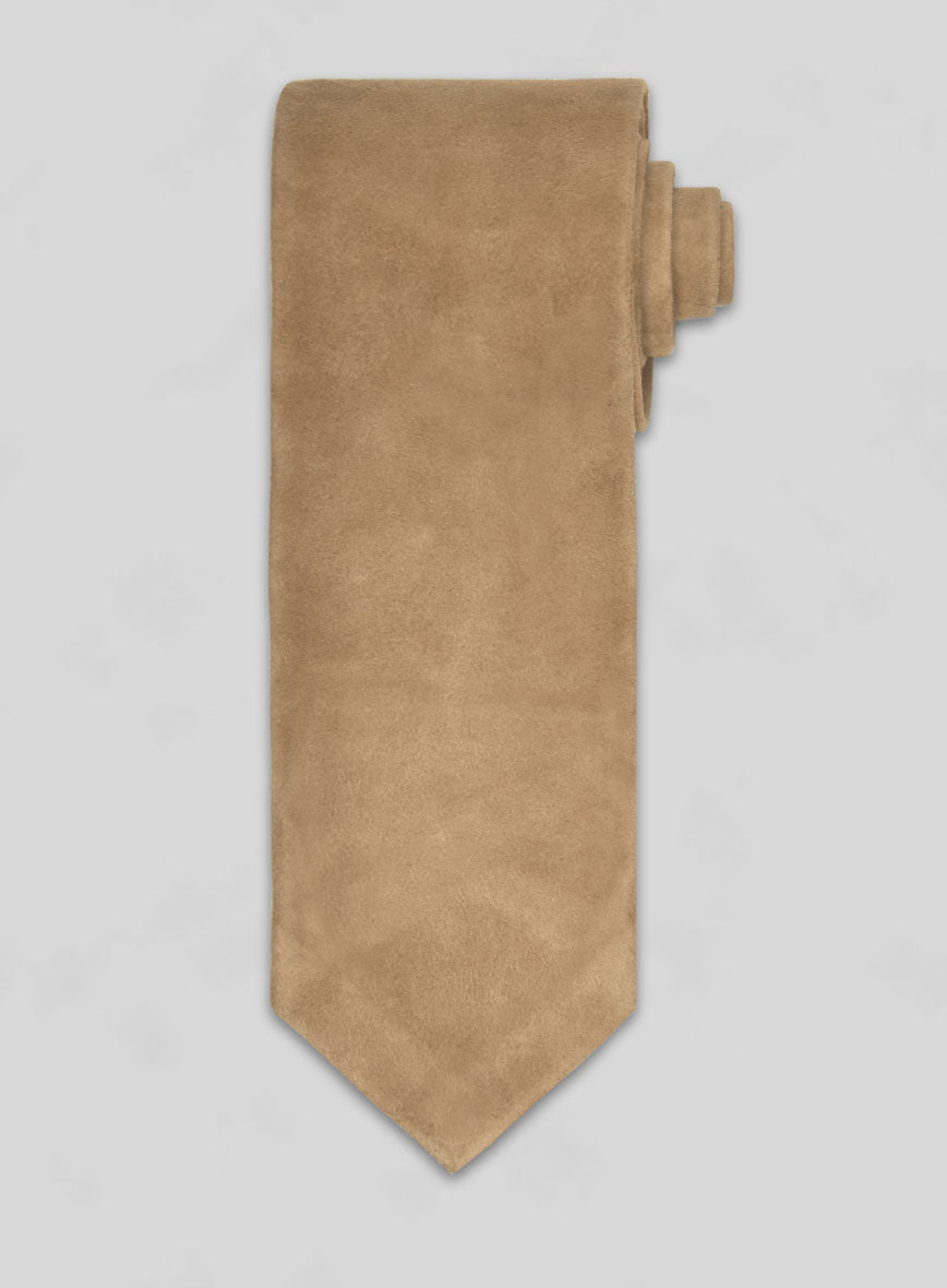 Latte Beige Suede Leather Tie - StudioSuits