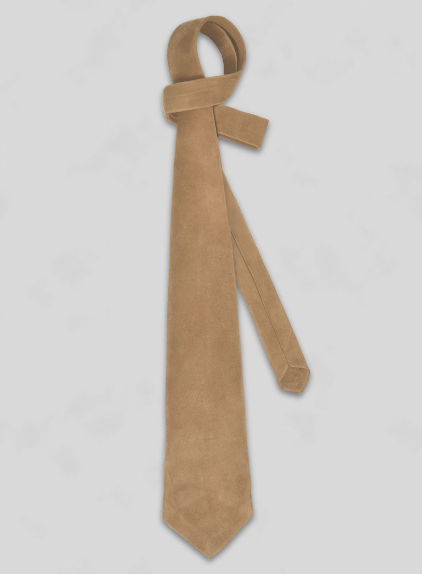 Latte Beige Suede Leather Tie - StudioSuits